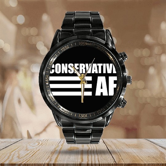 CONSERVATIVE AF Republican Support Anti Liberal Calendar Steel Band Watch