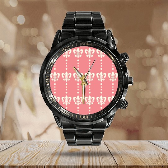 Hot Pink Melted Psychedelic Pattern Calendar Steel Band Watch
