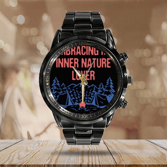 Embracing Inner Nature Lover Camping Forest Calendar Steel Band Watch
