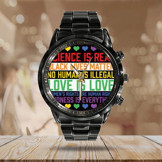 LBGT Flag Gay Pride Human Science is Real Calendar Steel Band Watch