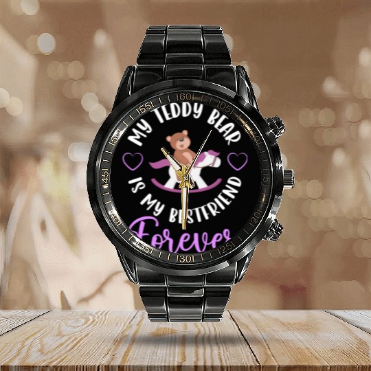 Teddy Bear Stuffed Animal Family Stuffed Animal Calendar Steel Band Watch