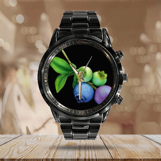 blueberries Calendar Steel Band Watch