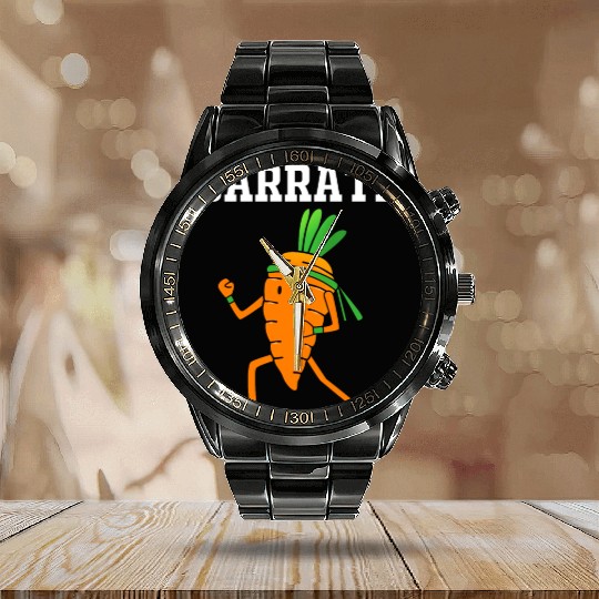 Carrate Funny Vegan Carrot Doing Karate Calendar Steel Band Watch