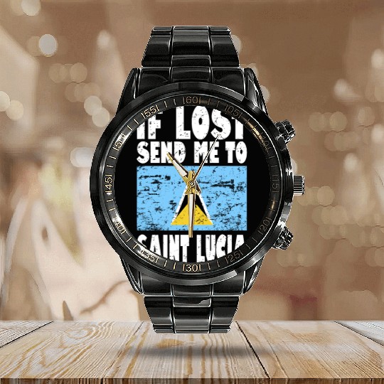 Saint Lucia Flag Saying Calendar Steel Band Watch