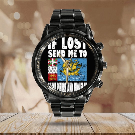Saint Pierre and Miquelon Flag Saying Calendar Steel Band Watch