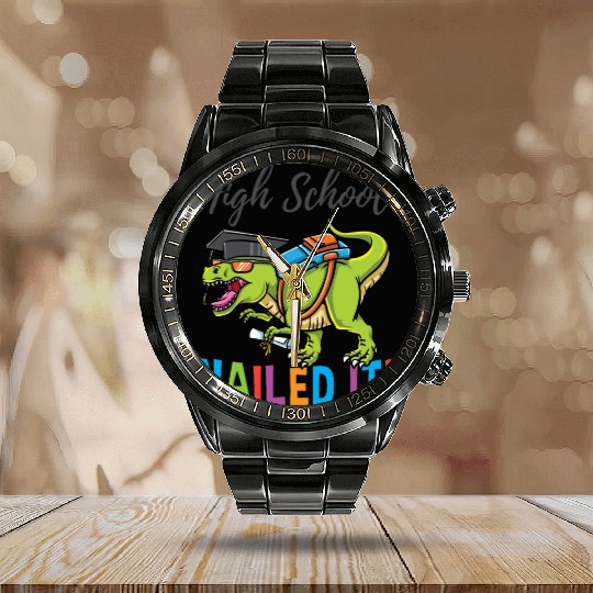 High School Nailed It Dinosaur Graduation Calendar Steel Band Watch