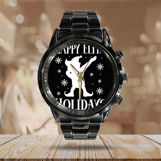 Christmas Happy Elfin Holidays Funny Elf Xmas Gift Calendar Steel Band Watch