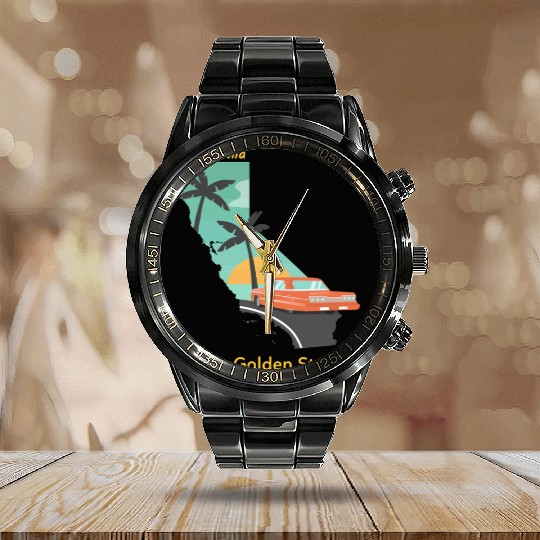California The Golden State Calendar Steel Band Watch