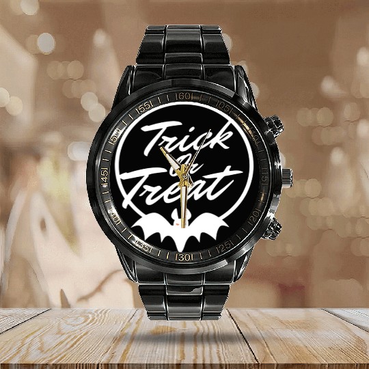 Trick Or Treat Halloween Bat Calendar Steel Band Watch