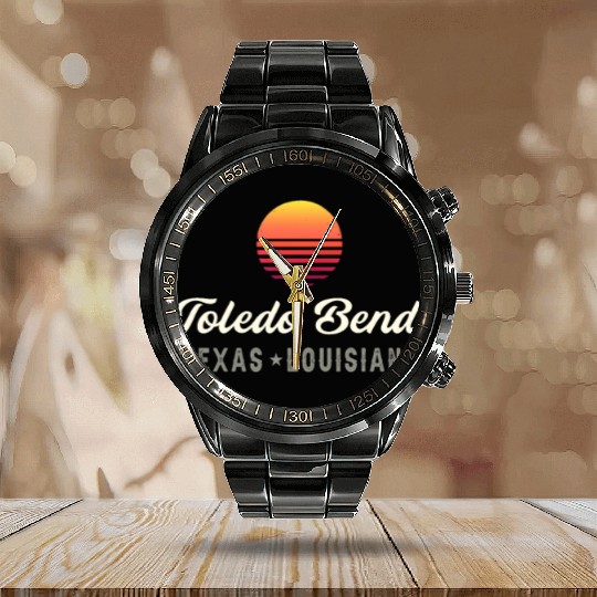 Toledo Bend,TEXAS LOUISIANA Bass Fishing Calendar Steel Band Watch