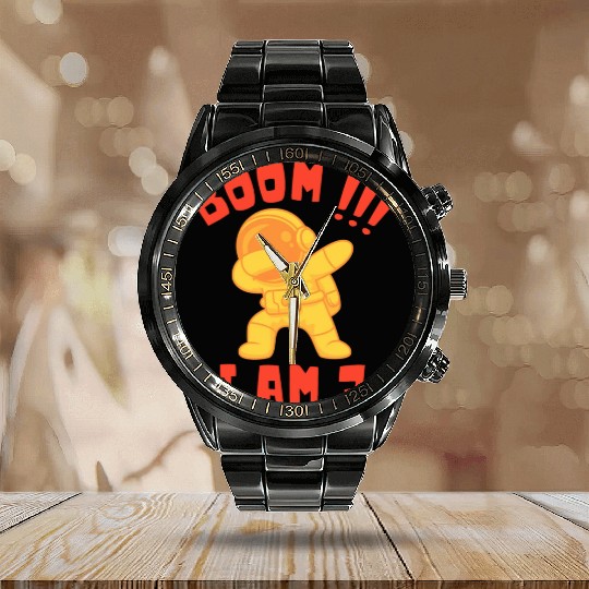 Kids Dabbin 7 years anniversary birthday cosmonaut Calendar Steel Band Watch