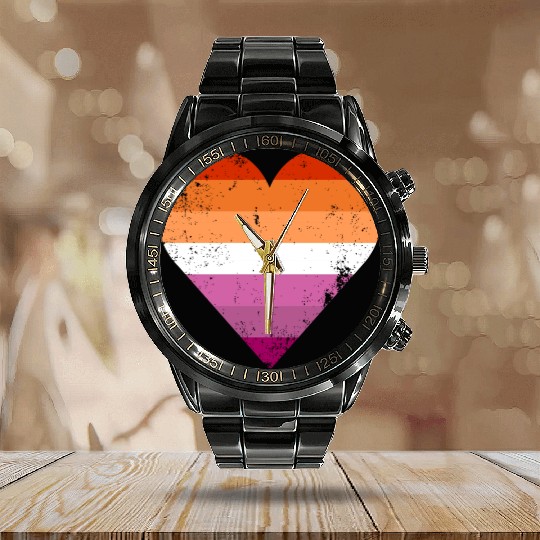 Lesbian Pride Heart Flag Calendar Steel Band Watch