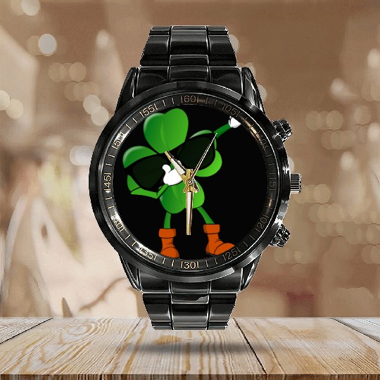 Dabbing Irish Shamrock St Patrick s Day Calendar Steel Band Watch