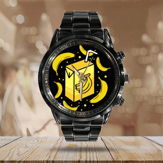 Kawaii Banana Milk For Banana Lover Calendar Steel Band Watch