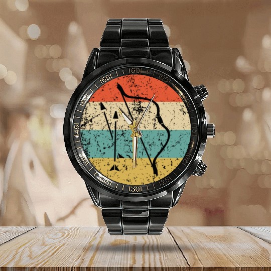 Bow and Arrow Icon Retro Archery Calendar Steel Band Watch