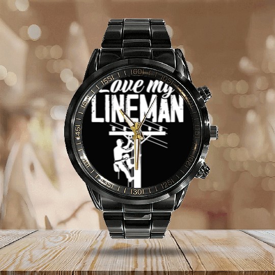 Love My Lineman Calendar Steel Band Watch
