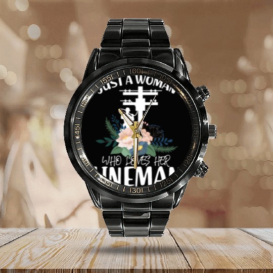 Just A Woman Who Loves Her Lineman Calendar Steel Band Watch