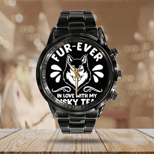 Mushing Fur-Ever In Love With My Husky Team Calendar Steel Band Watch