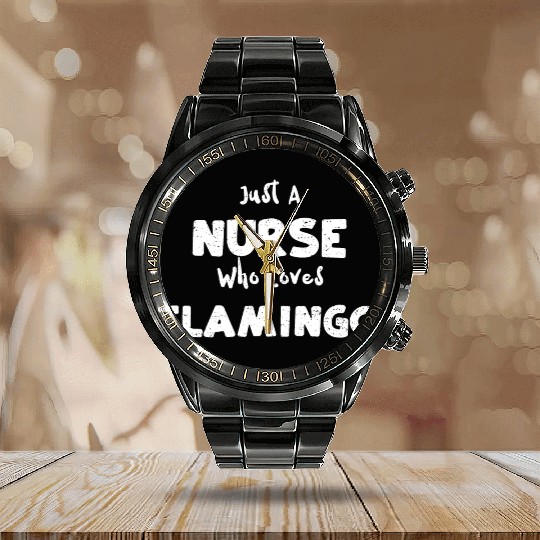 Just A Nurse Who Loves Flamingo Calendar Steel Band Watch