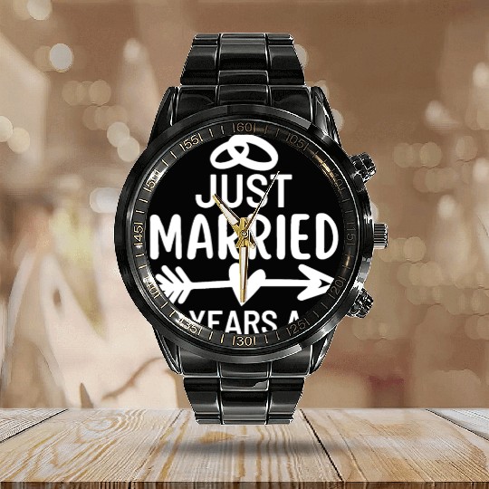 Just Married 60 Years Ago Wedding Anniversary Calendar Steel Band Watch
