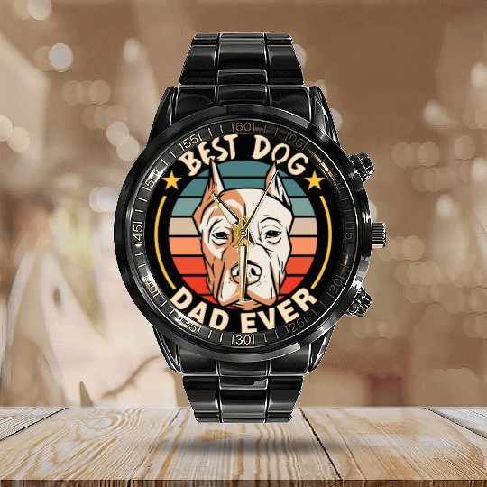 Best Dog Dad Ever Daddy Father Father's Day Calendar Steel Band Watch