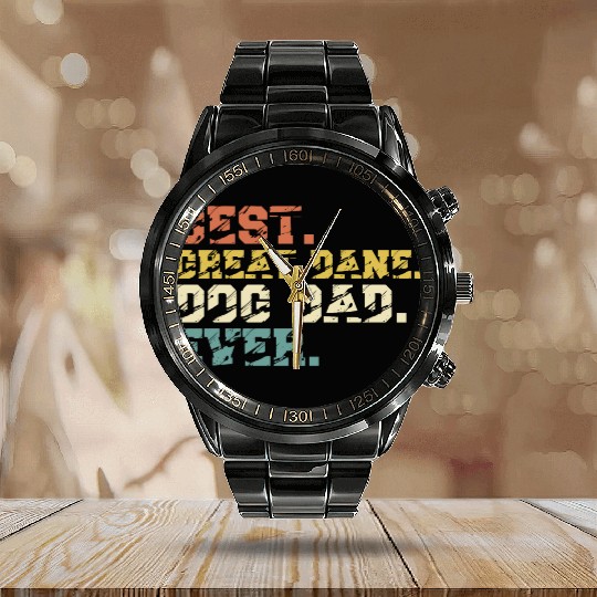 Best Great Dane Dog Dad Ever Vintage Calendar Steel Band Watch