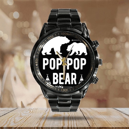 Pop Pop Bear Arrow Grandpa Bear Grandparents Calendar Steel Band Watch