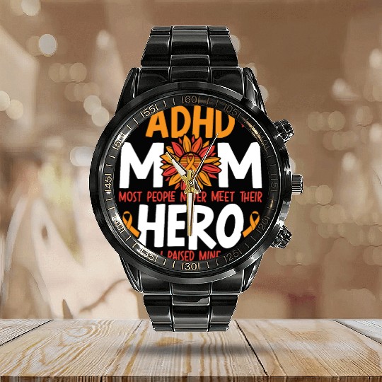 ADHD Mom ADHD Awareness Embrace Neurodiversity Calendar Steel Band Watch