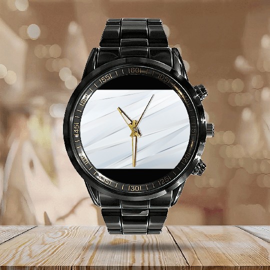Luxury White Silver Stripes Calendar Steel Band Watch