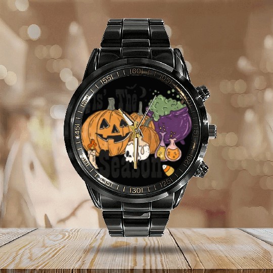 Fun Halloween Designs Tis the Season Calendar Steel Band Watch