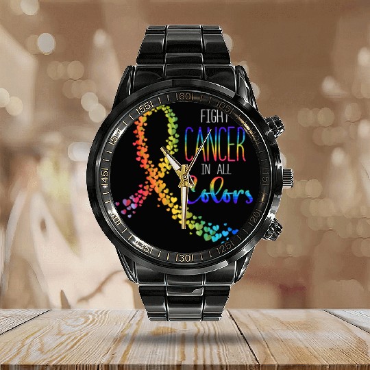 Cancer Sucks In Every Color Fighter Fight Support Calendar Steel Band Watch