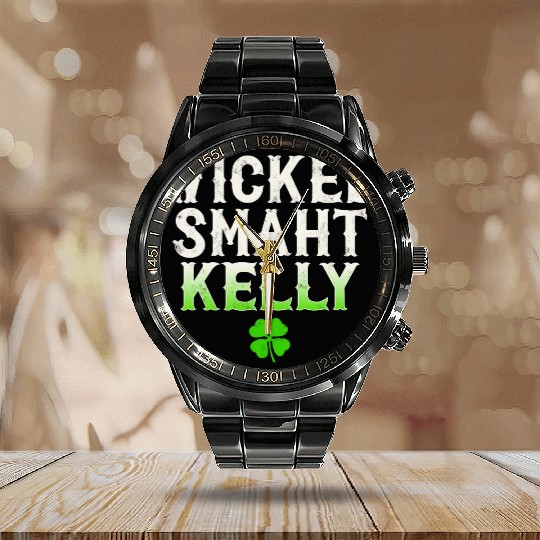 Wicked Smaht Kelly Clan Boston Irish Slang Calendar Steel Band Watch