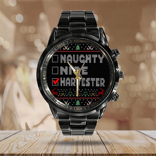 Naughty Nice Harvester, Matching Christmas Group Calendar Steel Band Watch