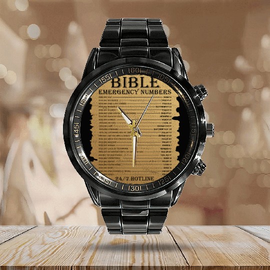Funny Bible Emergency Number Jesus Christian Calendar Steel Band Watch