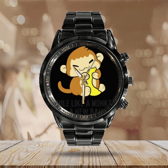 Smile Like A Monkey With A New Banana Calendar Steel Band Watch