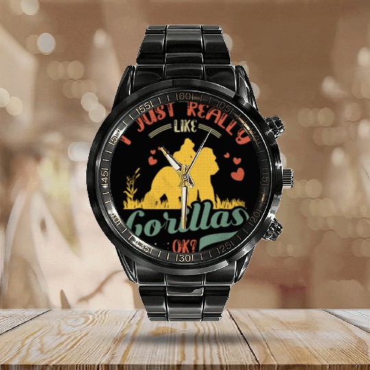 I Just Really Like Gorillas Funny Gorilla Calendar Steel Band Watch