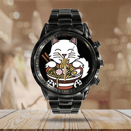 Persian Cat Ramen Noodles Calendar Steel Band Watch