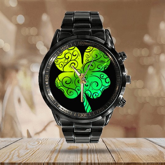 Mandala Tribal Shamrock For St. Patricks Day Calendar Steel Band Watch