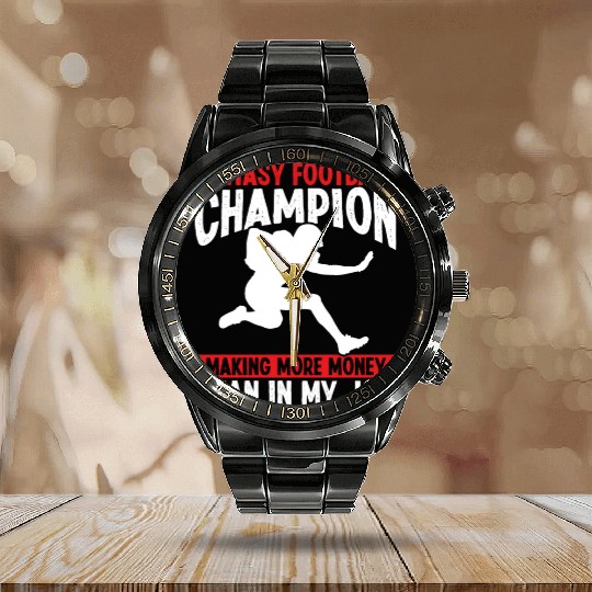 Fantasy Football Championship making Money Team Calendar Steel Band Watch