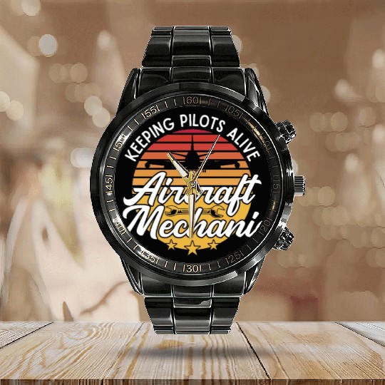 Aircraft Mechanic Keeping Pilots Alive Retro Fix Calendar Steel Band Watch