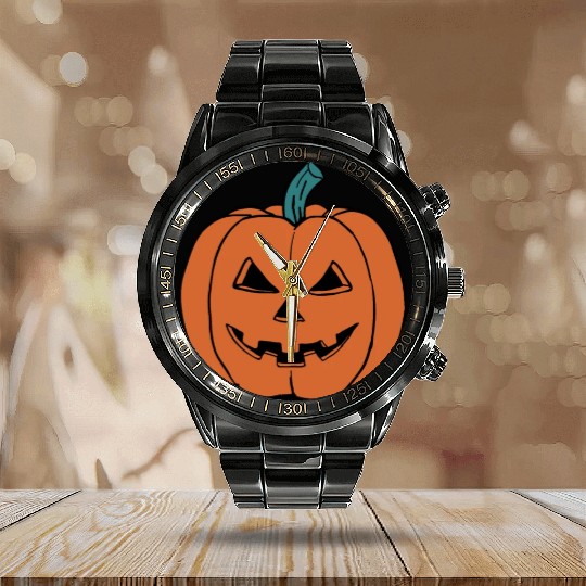 Halloween Pumpkin Calendar Steel Band Watch