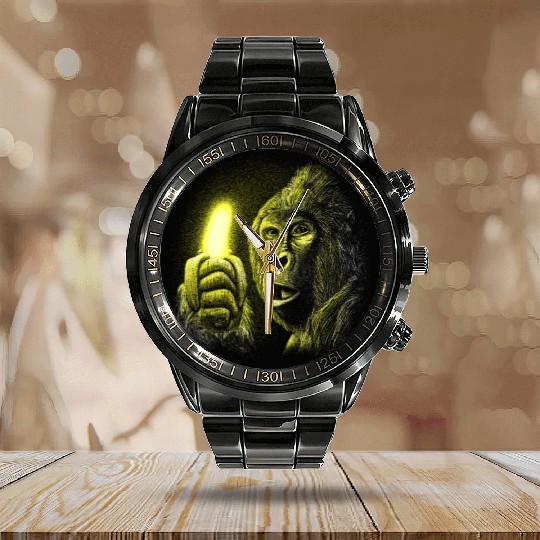 Gorilla and neon banana Calendar Steel Band Watch