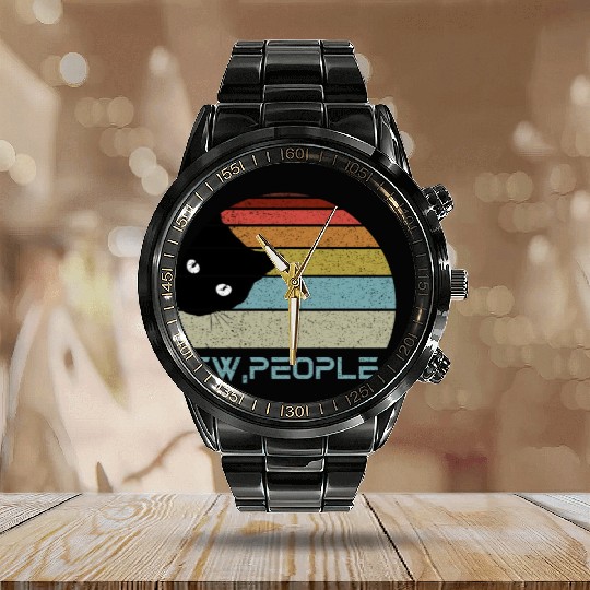 Ew People Retro Cat funny vintage Calendar Steel Band Watch