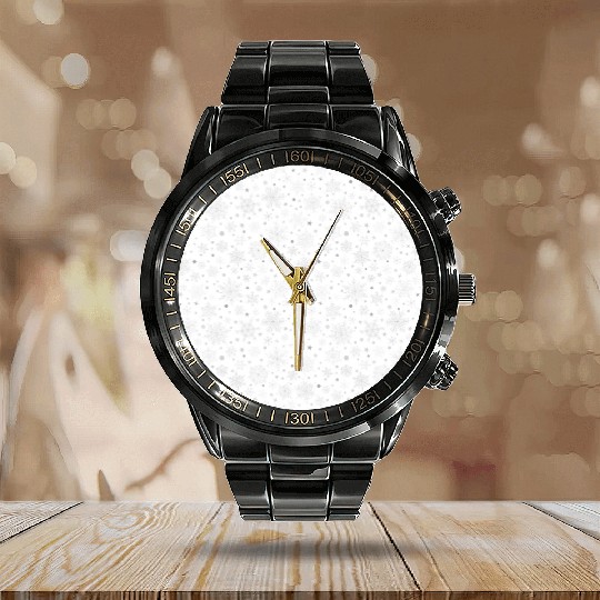 Modern Snowflakes Pattern White Silver Calendar Steel Band Watch