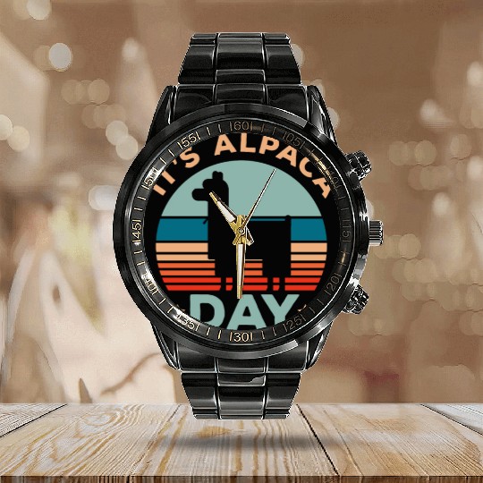It's Alpaca Day Llama Alpaca Whisperer Farm Animal Calendar Steel Band Watch