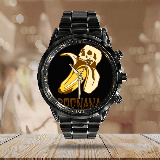 Boonana. Scary Banana Skull Halloween Calendar Steel Band Watch