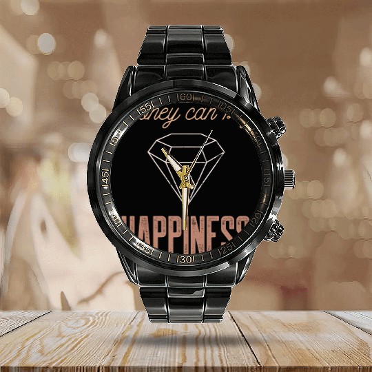 Jewelry Bling Money Can Buy Happiness Funny Diamon Calendar Steel Band Watch