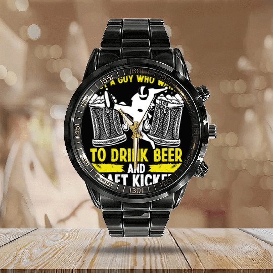 Fantasy Football Player Drinking Draft Kickers Calendar Steel Band Watch