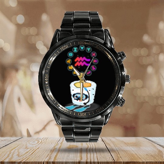 Japanese Sushi Funny Aquarius Zodiac Sushi Lover Calendar Steel Band Watch