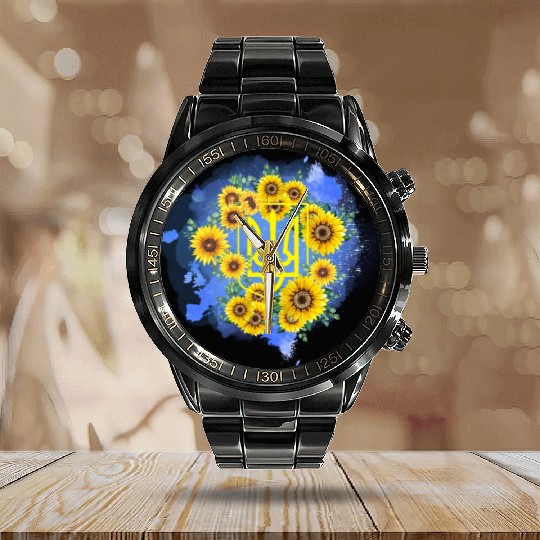 Support Ukraine Calendar Steel Band Watch